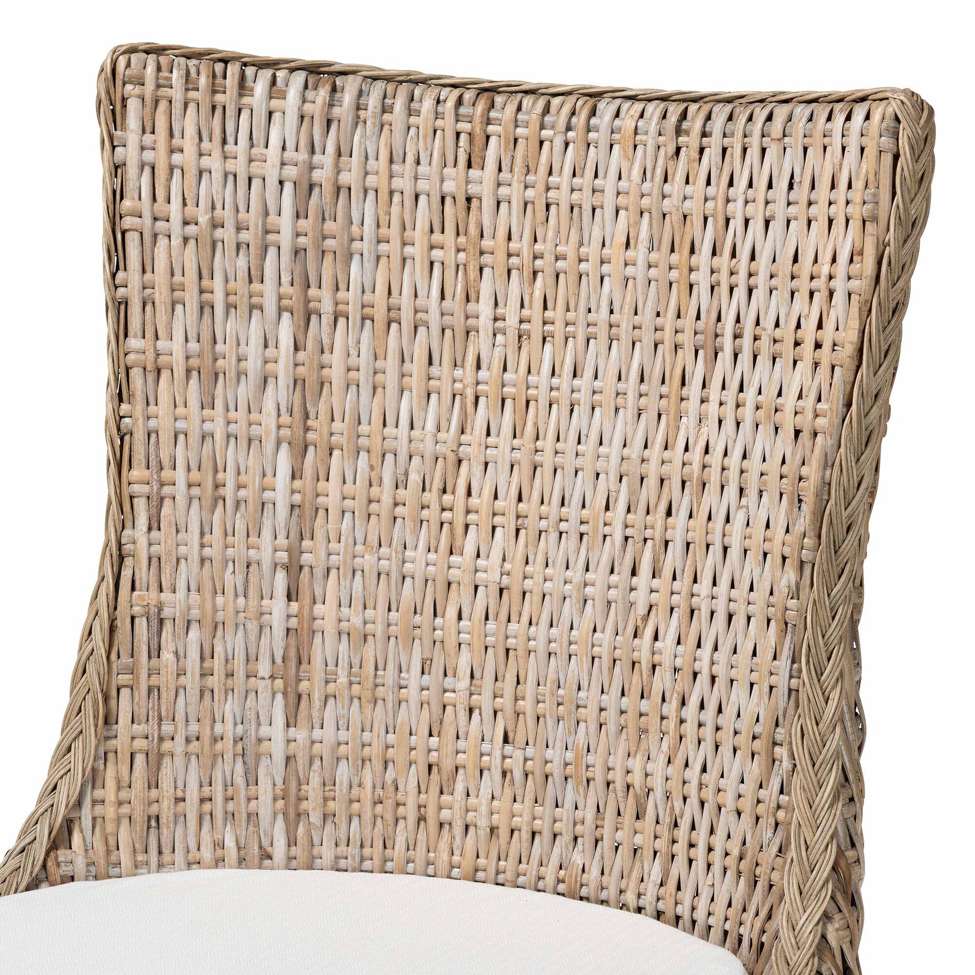 Alt View 1. bali & pari - Derris Natural Rattan Dining Chair with Cushion - Tall Wingback Side Chair with Solid Mango Wood Legs, Boho Coastal - Greywashed.