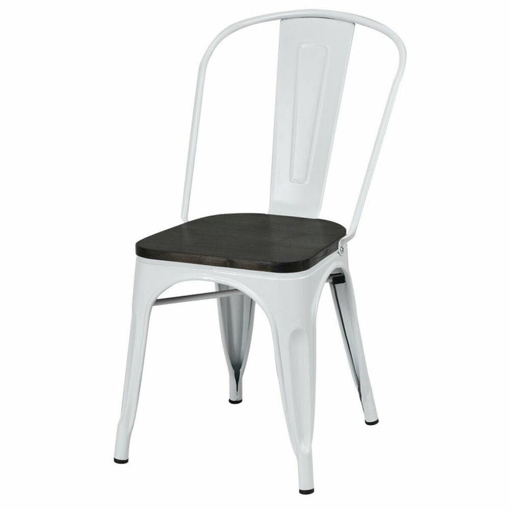 Back. Kadyn - Dining Chairs, Kitchen Chairs Trattoria Chairs,4 Pieces Tolix Style Metal Dining Side Chair Stackable Wood Seat-White - White.