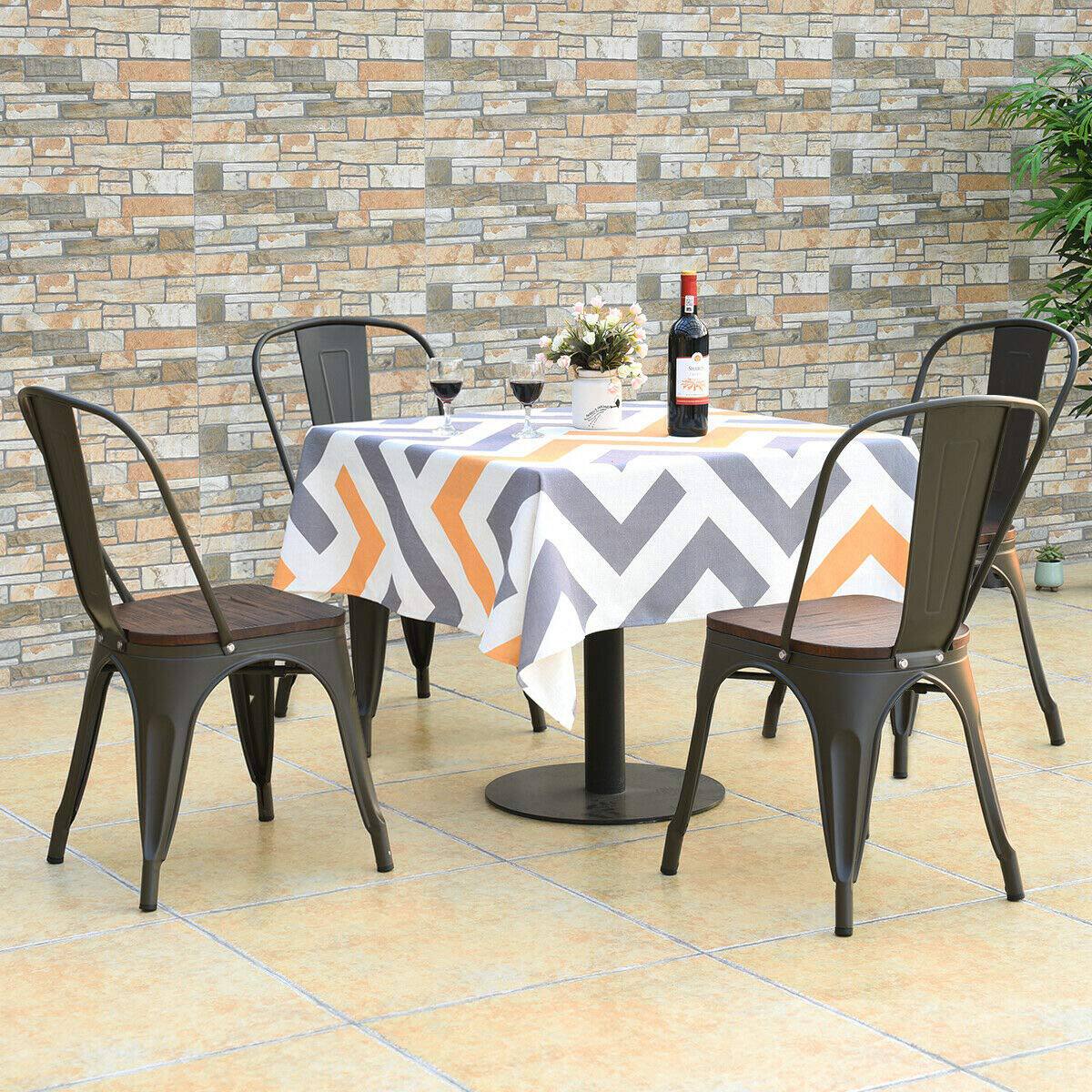 Alt View 2. Costway - Costway Set of 4 Style Metal Dining Side Chair Wood Seat Stackable Bistro Cafe - as pic.