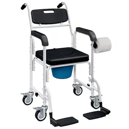 Front. Homcom - Shower Wheelchair for Seniors, Bedside Commode Chair with Locking Wheels, Seat, Backrest - Black.