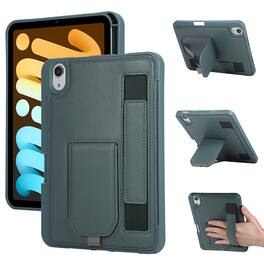 Dteck - Shockproof Case for Apple iPad mini (A17 Pro) 2024 with Hand Strap and Foldable Stand, PU Leather TPU Protective Cover - Darkgreen