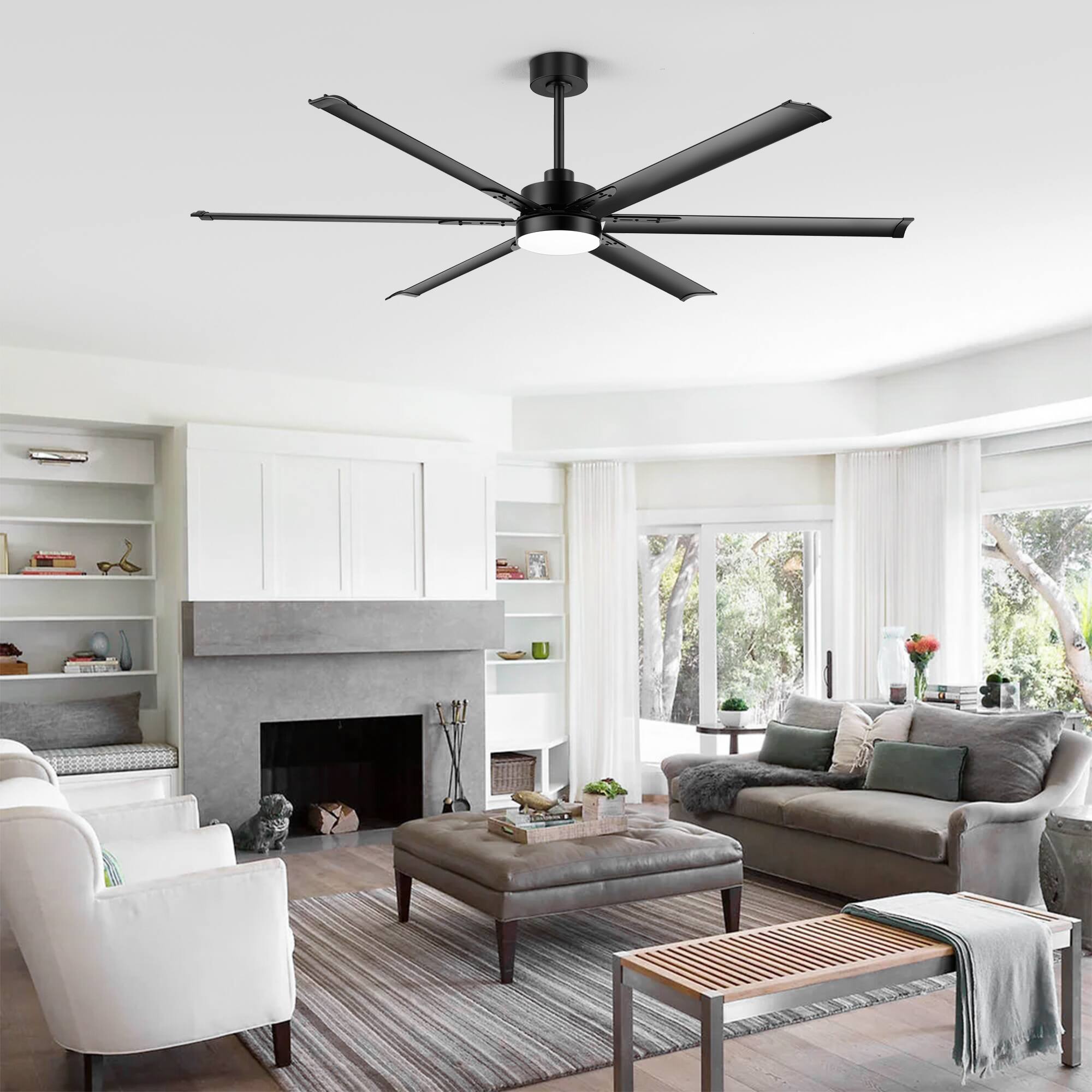 Alt View 1. Breezary - 72-Inch Ceiling Fan with 6 Aluminum Blades, DC Motor, 6-Speed Remote Control, 3-Color Light, 6"/12" Downrods - Matte Black.