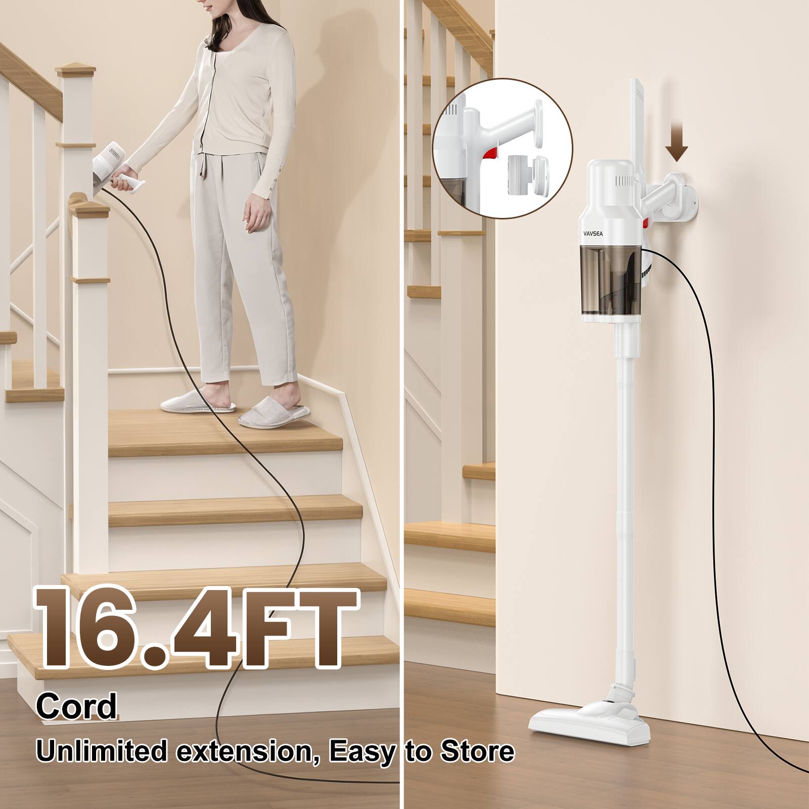 16.4FT Cord  
Unlimited extension, Easy to Store