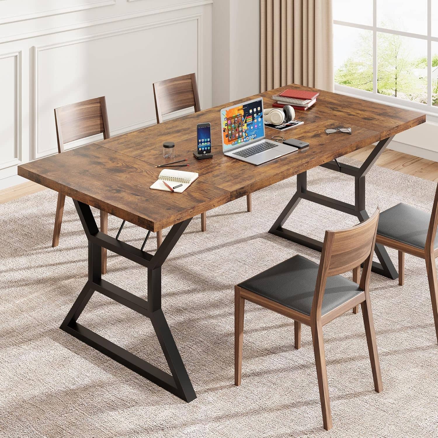 Jojoka - Kitchen Table 70.9 inch Long Dining Table for 6 Industrial Dinner Table for Dining Room, Home Office, Living Room - Brown