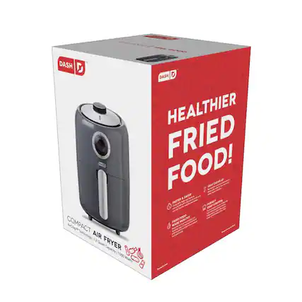 DASH DASH D HEALTHIER FRIED FOOD! EASY CLEAN UP A SAFER FASTER PERFECT MEAL HEALTHIER FRIED FOOD! COMPACT AIR FRYER 12 Quart Capacity 1000 Watts