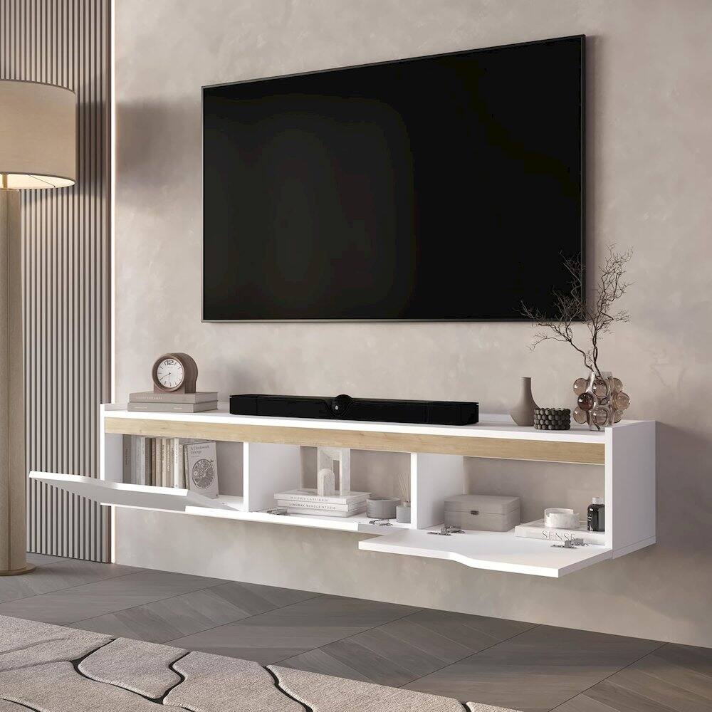 Alt View 4. Atelier Mobili - Floating TV Stand for 75 Inch TVs, Modern Entertainment Center - Brown.