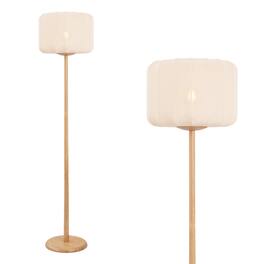 Jonathan Y - Maryna 59.5 in. Minimalist Modern Teahouse Wood with Ribbed Cocoon Pumpkin Shade LED Floor Lamp, Beige/Light Brown - Light Brown Wood