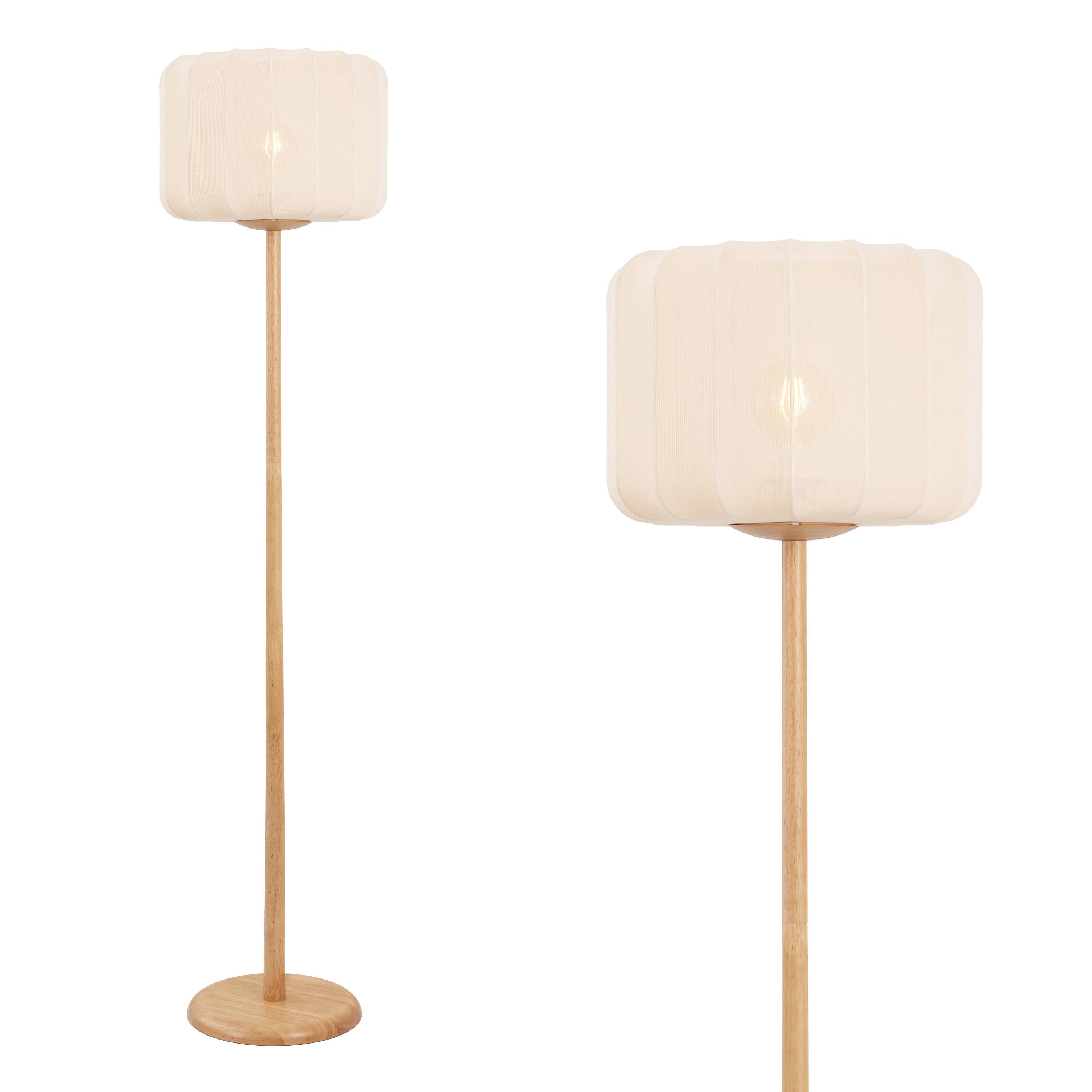 Front. Jonathan Y - Maryna 59.5 in. Minimalist Modern Teahouse Wood with Ribbed Cocoon Pumpkin Shade LED Floor Lamp, Beige/Light Brown - Light Brown Wood.