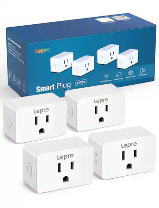 Sure, here is the corrected and grouped text:
---
**Smart Plug**
4 Pcs
- Wi-Fi Connection
- Voice Control
- Auto-Off Timer
- APP Control
**Lepre**
---
This text is taken from the image of the product packaging and the smart plugs.