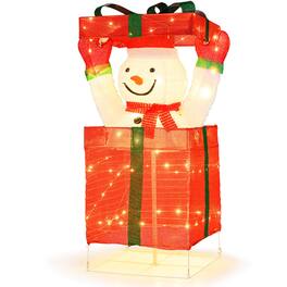 Costway - Lighted Snowman in Gift Box Christmas Decoration with 100 LED Lights for Home Lawn - Multicolor