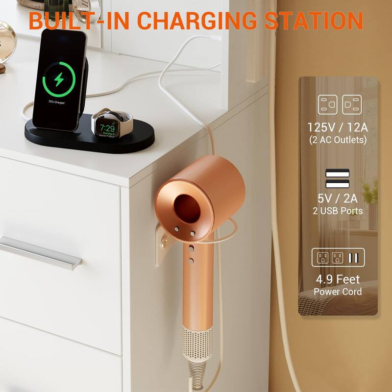 BUILT-IN CHARGING STATION

75% Charged 7:29

125V / 12A (2 AC Outlets)

5V / 2A

2 USB Ports

4.9 Feet Power Cord