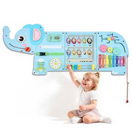 VEVOR - Wall Busy Board, 14-in-1 Elephant Montessori Sensory Activity Panels, Learning Activity Center for Daycare, Classroom - Light Blue