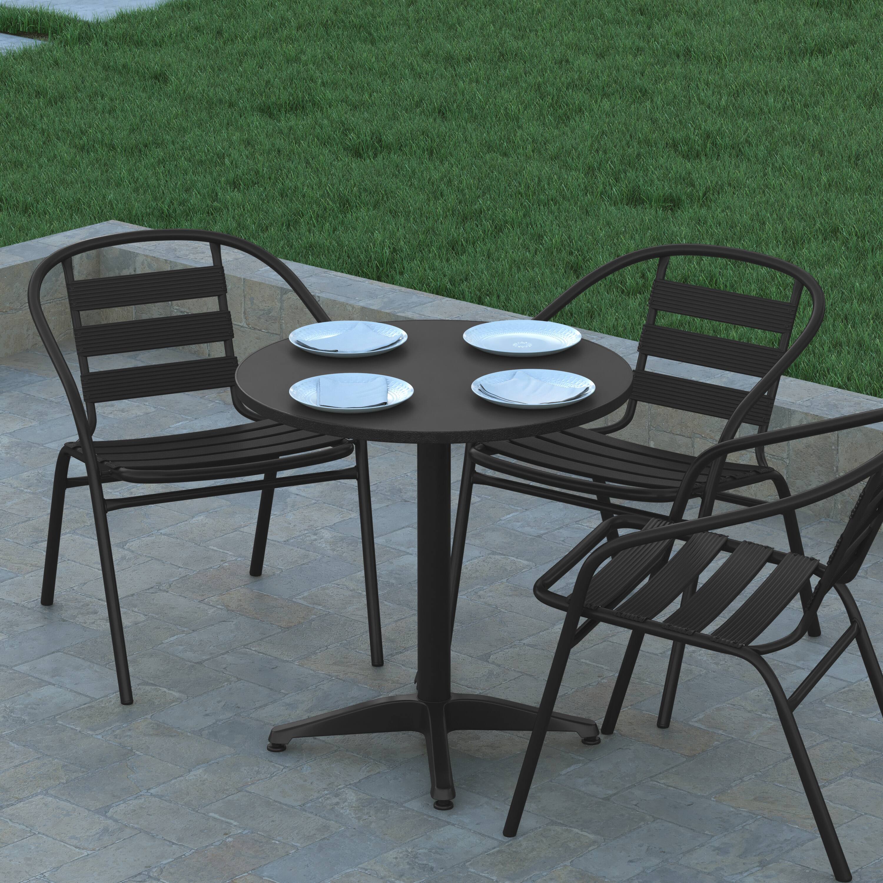 Alt View 3. Emma + Oliver - 27.5'' Round Aluminum Indoor-Outdoor Table with Base - Black.