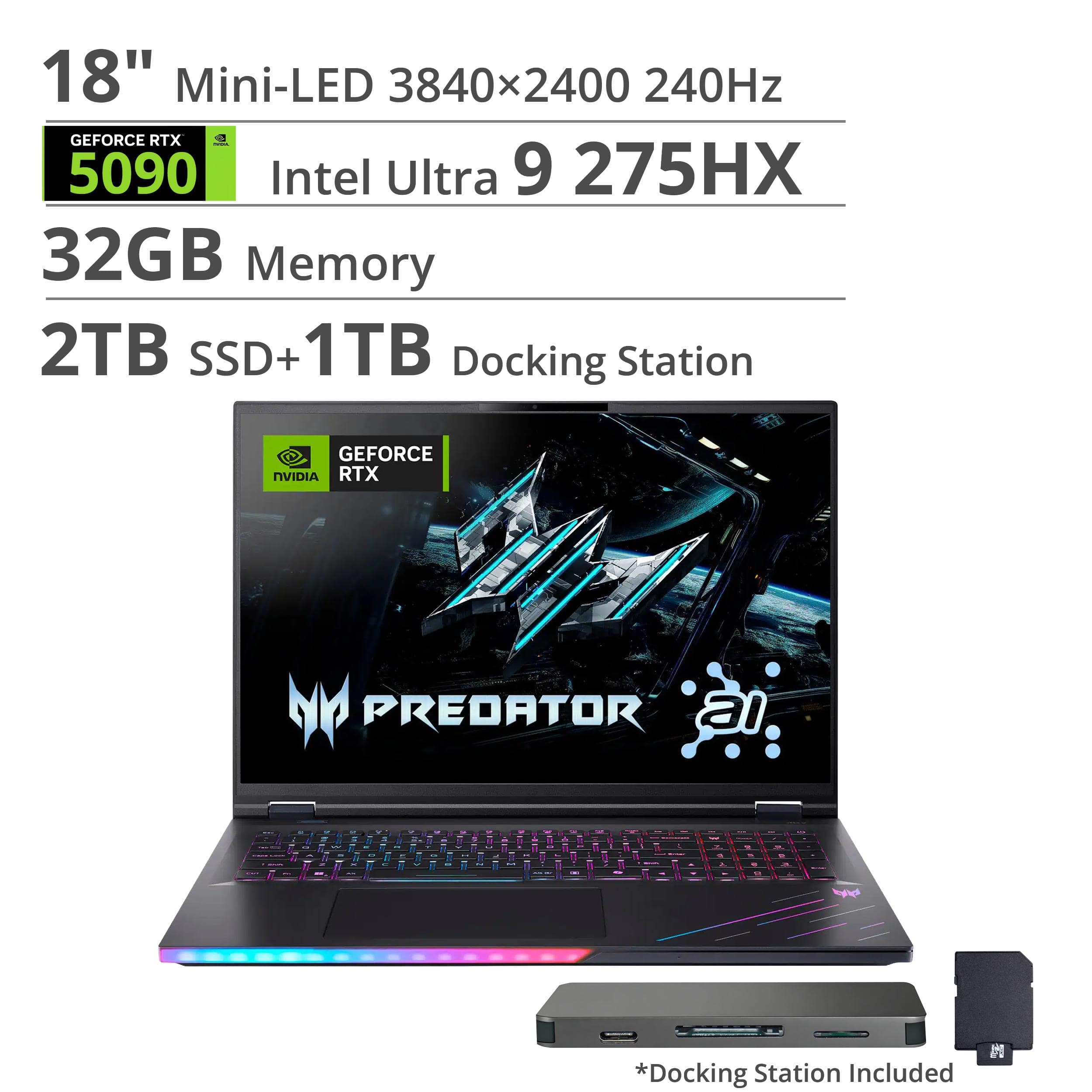 Acer - Predator Helios 18 AI- 18" 240Hz Gaming Laptop - 3840 x 2400- Intel Core Ultra 9 - NVIDIA GeForce RTX 5090 – 32GB – 2TB - Abyssal Black