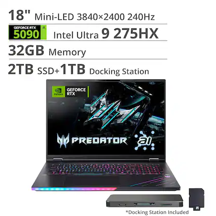 18" Mini-LED 3840x2400 240Hz
GEFORCE RTX 5090
Intel Ultra 9 275HX
32GB Memory
2TB SSD + 1TB Docking Station
*Docking Station Included