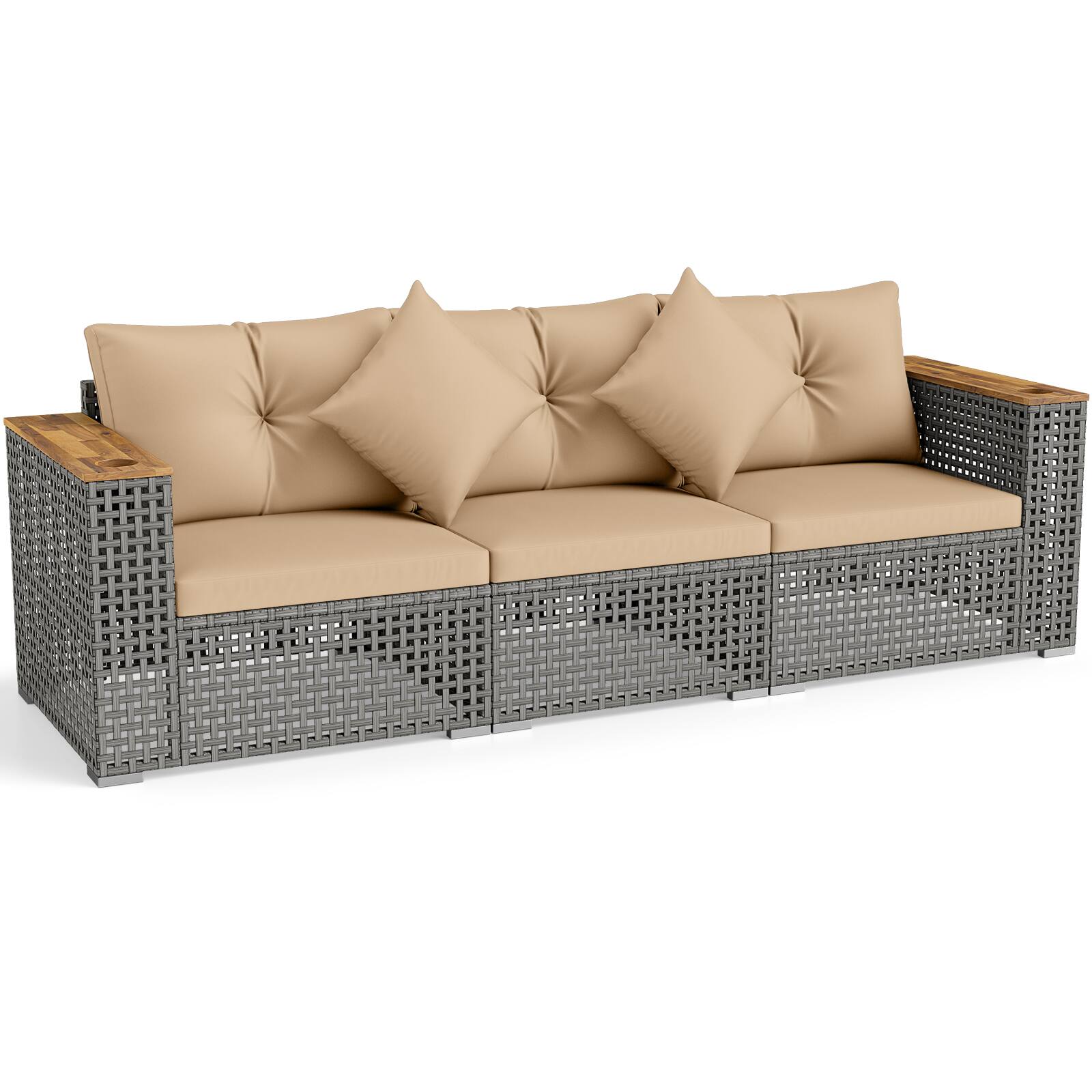 Alt View 1. Costway - Costway Patio Wicker Sectional Furniture Set, 3 Piece Outdoor Couch Set for Garden - Beige.
