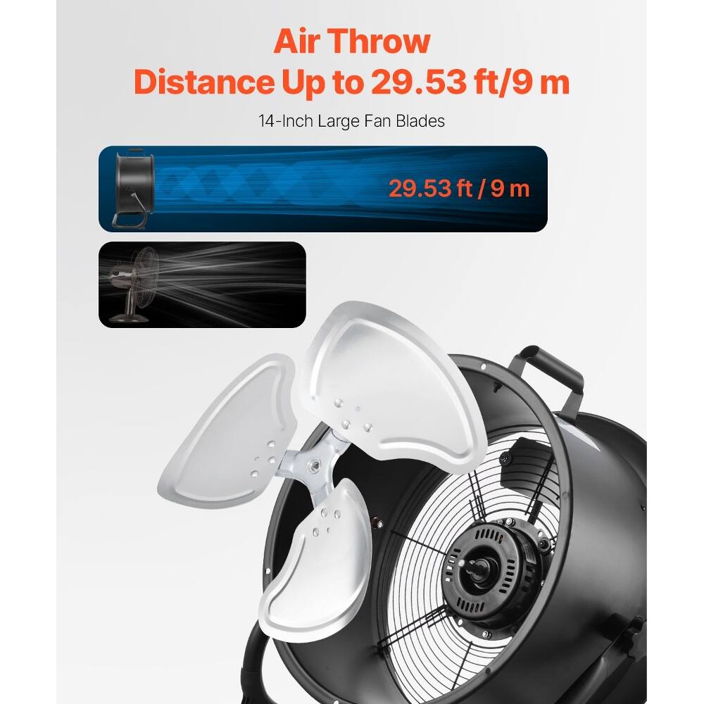 Air Throw Distance Up to 29.53 ft/9 m  
14-Inch Large Fan Blades  
29.53 ft / 9 m