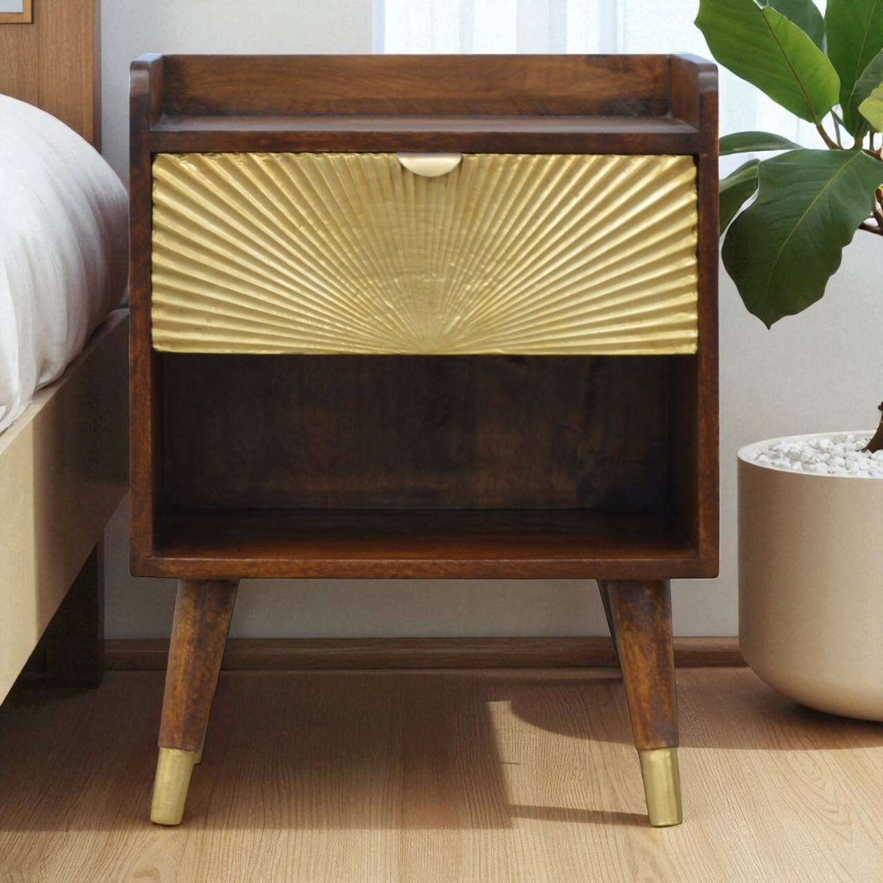 Alt View 6. Artisan Furniture - Artisan Furniture Solid Wood Manila Gold One Drawer Nightstand - Chestnut.