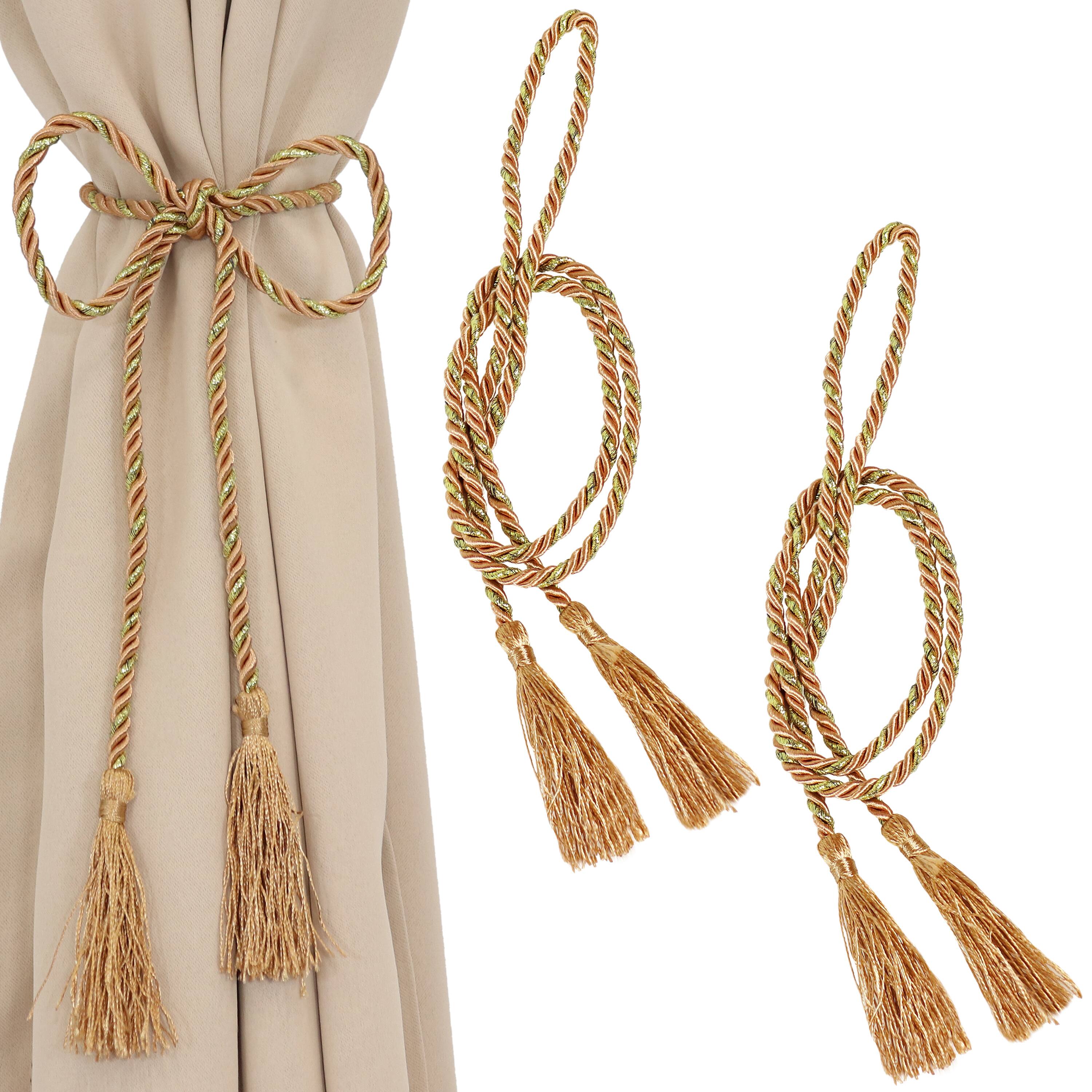 Alt View 4. Sunnydaze - Rope Indoor and Outdoor Curtain Tiebacks - Set of 2 - Copper.