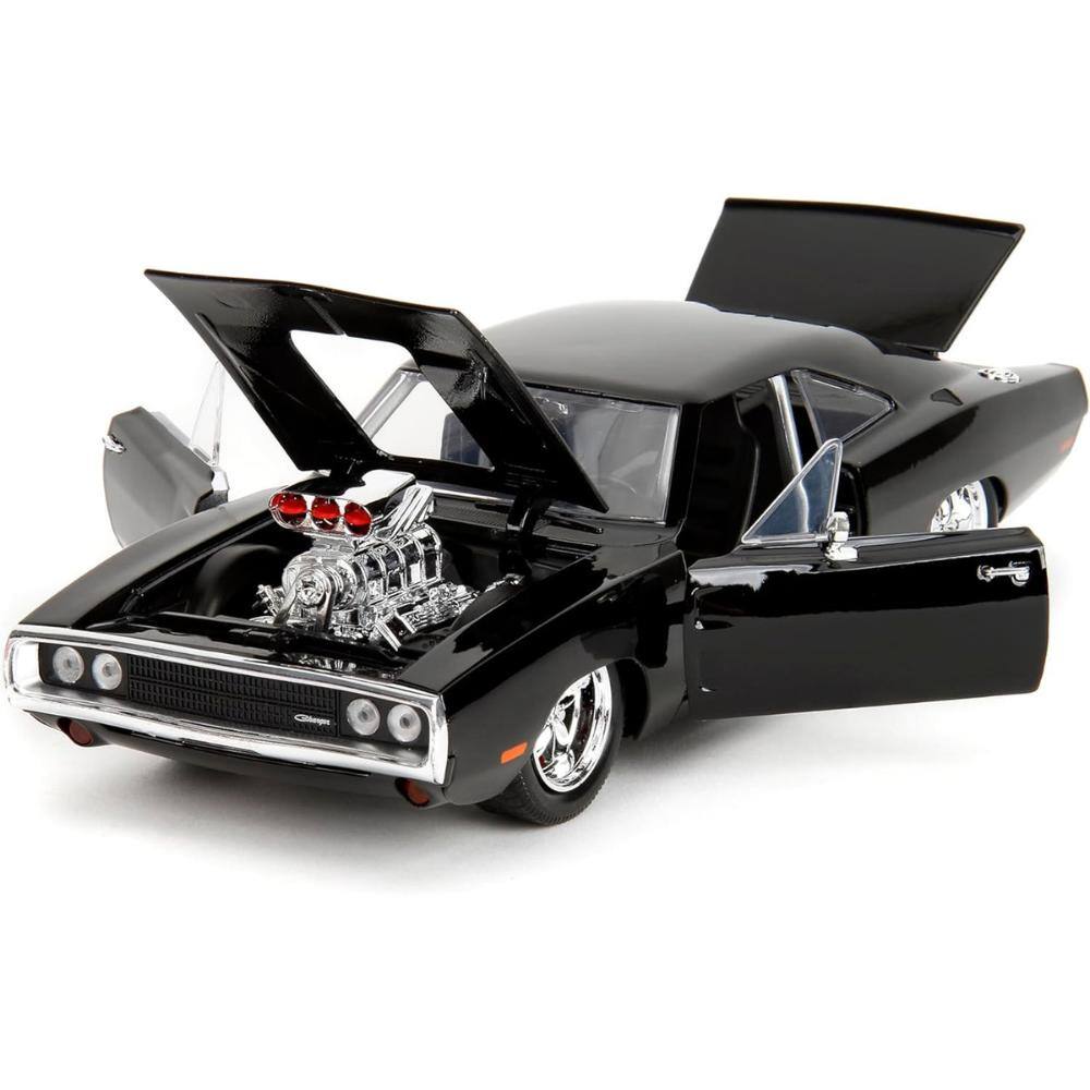 Left. Jada - Dodge Charger R/T Black with Dom Diecast Figure "Fast & Furious" (2009) Movie "Hollywood Rides" Series 1/24 - Black.