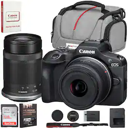 Bundle - Canon - EOS R100 Camera + RF-S 18-45mm F4.5-6.3 +RF-S 55-210mm F5-7.1 Lens + 128GB