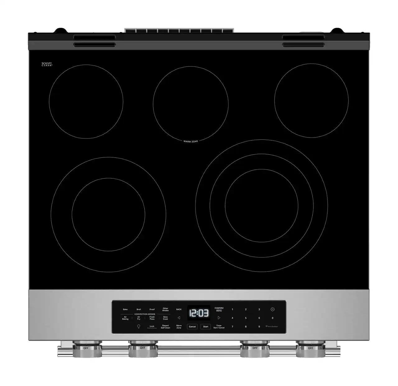 SCNGEL CERAN MARM naes - Buting -u Co - dy -our - BAcE MEN 12:03 A 1 4 - I Lance - 1 1 1 OFF OFF 1 OFF

CONTINU
MENU
1 2 3
4 5 6
7 8 9
0

Bake Broil Proof Other Modes
Air Convection Modes
Slow Cook
Baking
Roast
Fry
Steam
Lock
Cancel
Start
Time Cook
Warm Zone