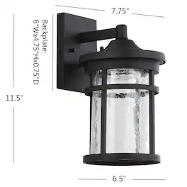 Jonathan Y - Campo 7.75" Outdoor Wall Lantern Crackled Glass/Metal Integrated LED Wall Sconce, Black - Black/Clear