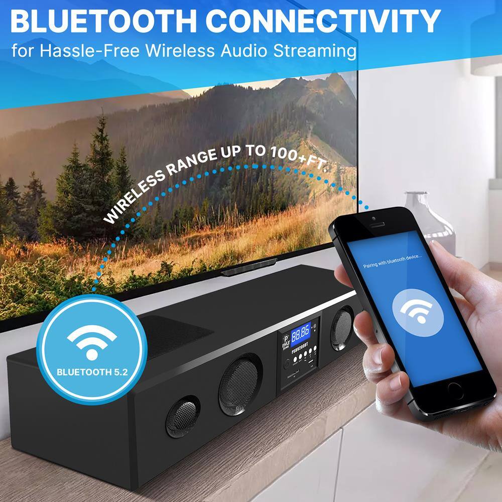 BLUETOOTH CONNECTIVITY  
for Hassle-Free Wireless Audio Streaming  

WIRELESS RANGE UP TO 100+ FT.  

BLUETOOTH 5.2  

Pairing with Bluetooth device...
