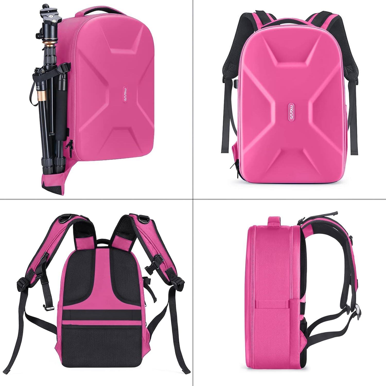 Alt View 1. mosiso - Camera Backpack 15-16 inch Waterproof Hardshell Camera Bag with Tripod Holder&Laptop Compartment - Rose Red.