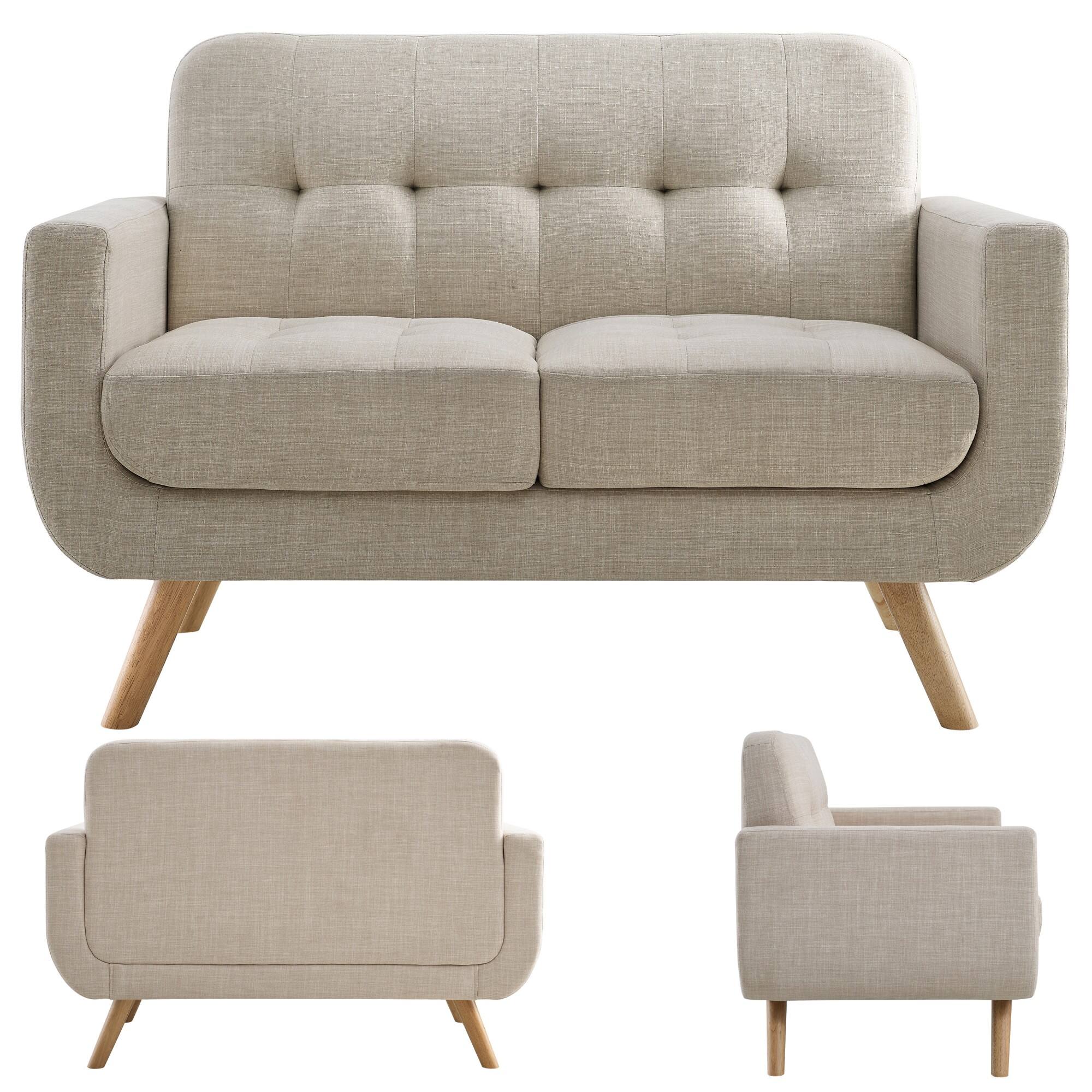 Alt View 1. Boyel Living - Linen Button Tufted Loveseat with Solid Wood Legs - Beige.