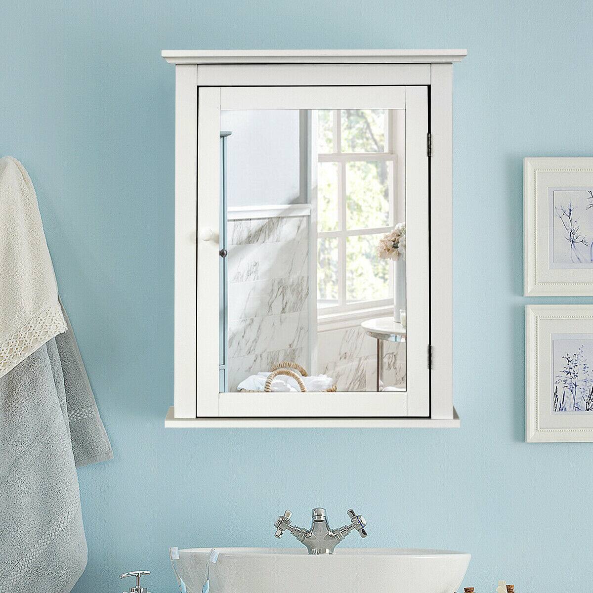 Alt View 4. Gymax - Gymax Bathroom Mirror Cabinet Wall Mounted Adjustable Shelf Medicine Storage White - White.