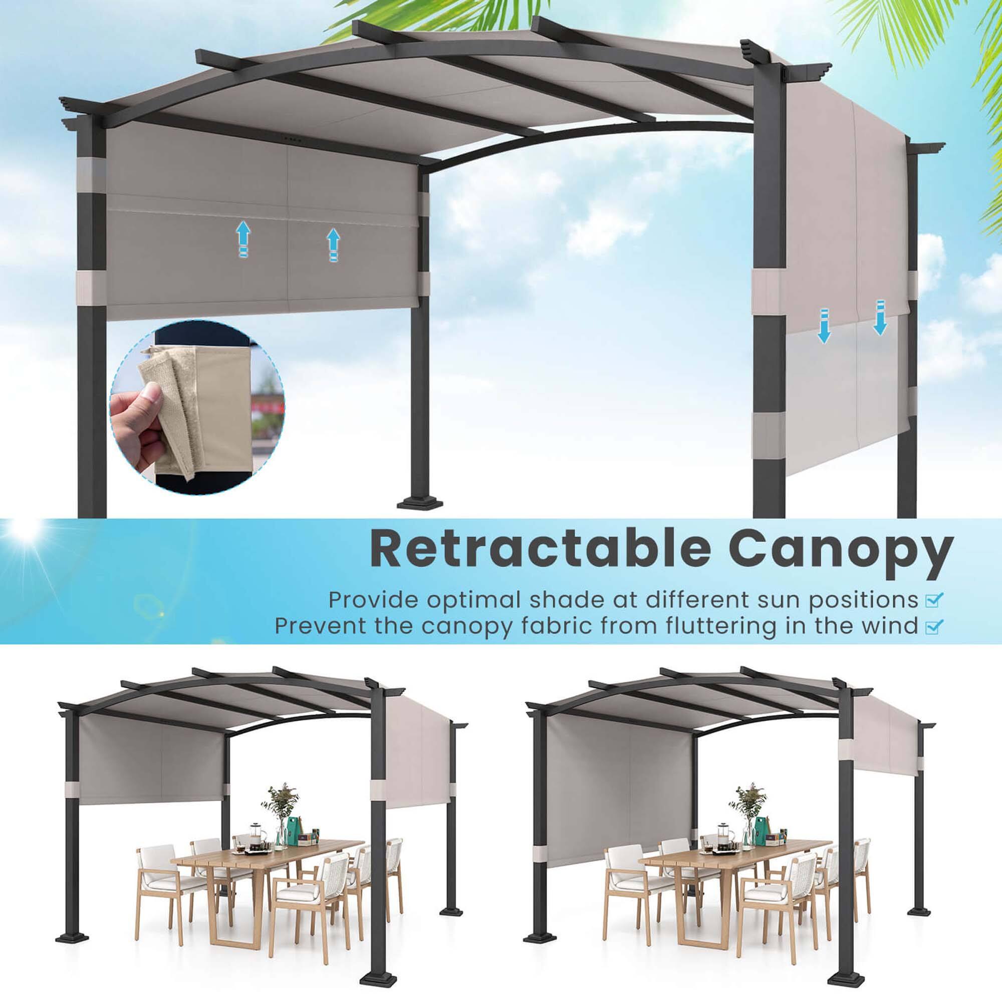 Retractable Canopy: Provide optimal shade at different sun positions. Prevent the canopy fabric from fluttering in the wind.