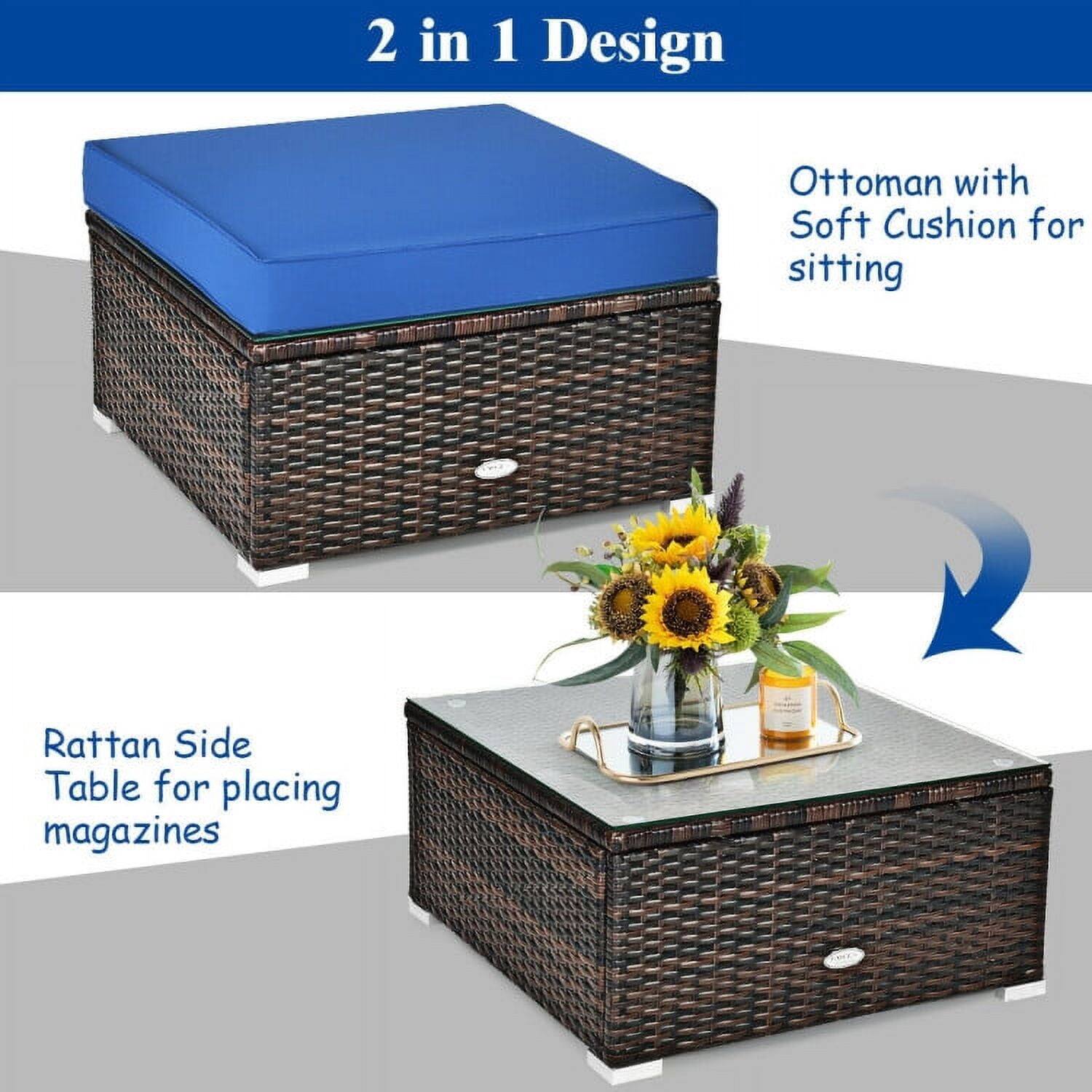 2 in 1 Design

Ottoman with Soft Cushion for sitting

Rattan Side Table for placing magazines
