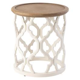 COZAYH - Rustic Table Round Accent Side Wood Tray Top Curved Base Furniture, White - Wood, White