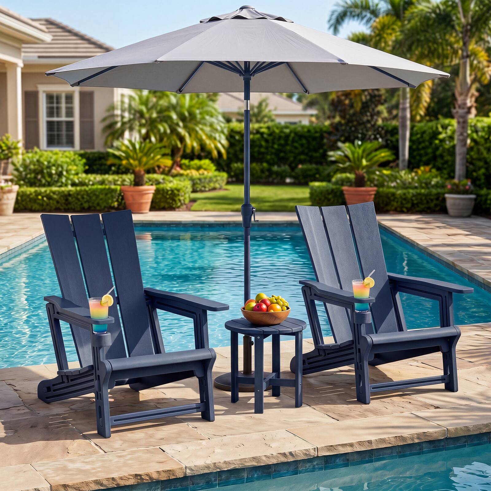 Alt View 1. Gymax - Gymax 2PCS Adirondack Chair w/Cup Holder All-Weather HDPE Plastic Outdoor Patio Chair - Blue.