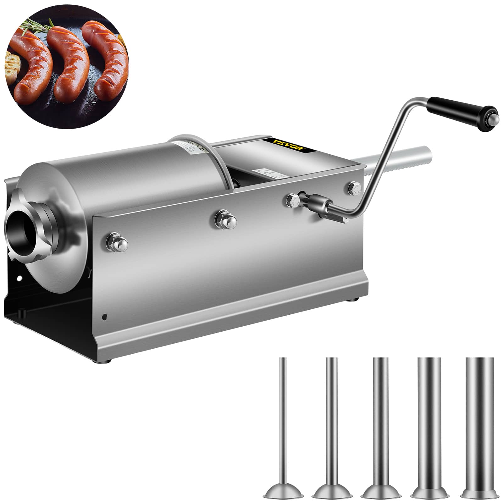 VEVOR - Manual Sausage Stuffer, 3 L / 7 LBS Horizontal Sausage Machine, Dual-Speed Meat Stuffer, Made of Food-Grade - Silver
