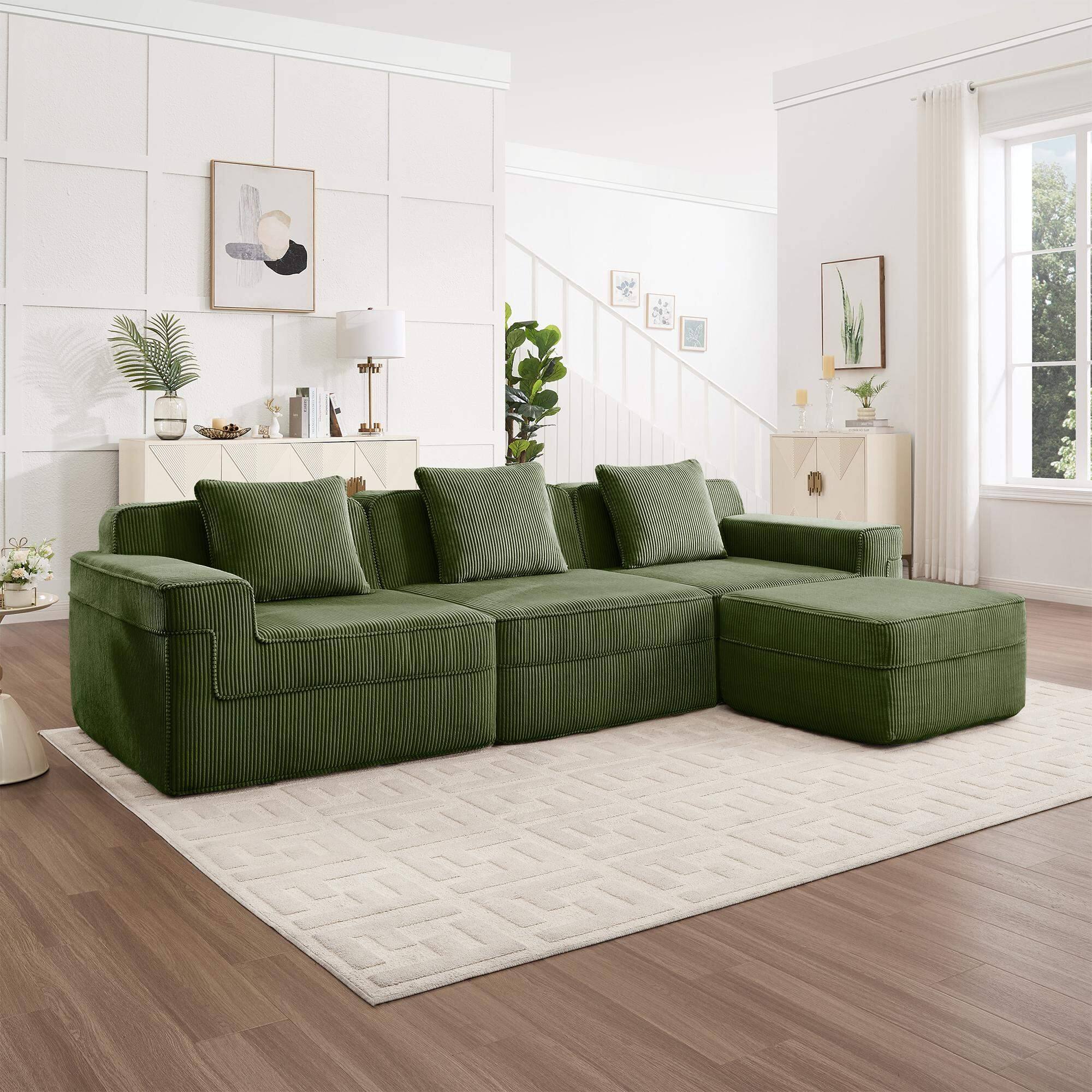 Angle. Roomtec - Modular 3 Seat L Shape Sectional Boneless Sofa Cloud Sectional Couch with Deep Seat Modern Modular 3Seat Sofa Couch - Green.
