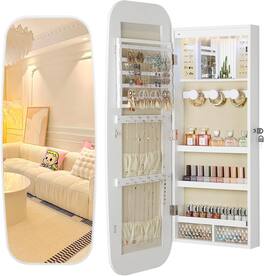 Stamp n Camp - Nicetree LED Mirror Jewelry Cabinet, Rounded Jewelry Armoire Organizer, Wall or Door Mounted Jewelry Organizer with - Pure White