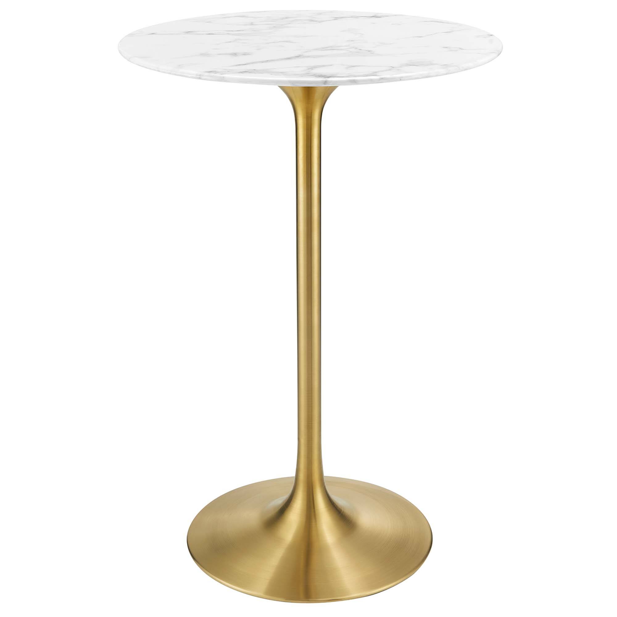 Angle. Modway - Lippa Round Artificial Marble Bar Table - Gold White.