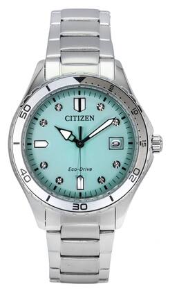 Citizen - Marine Eco-Drive Crystal Accents Stainless Steel Green Dial FE6170-88L 100M Women's Watch - Silver, Blue