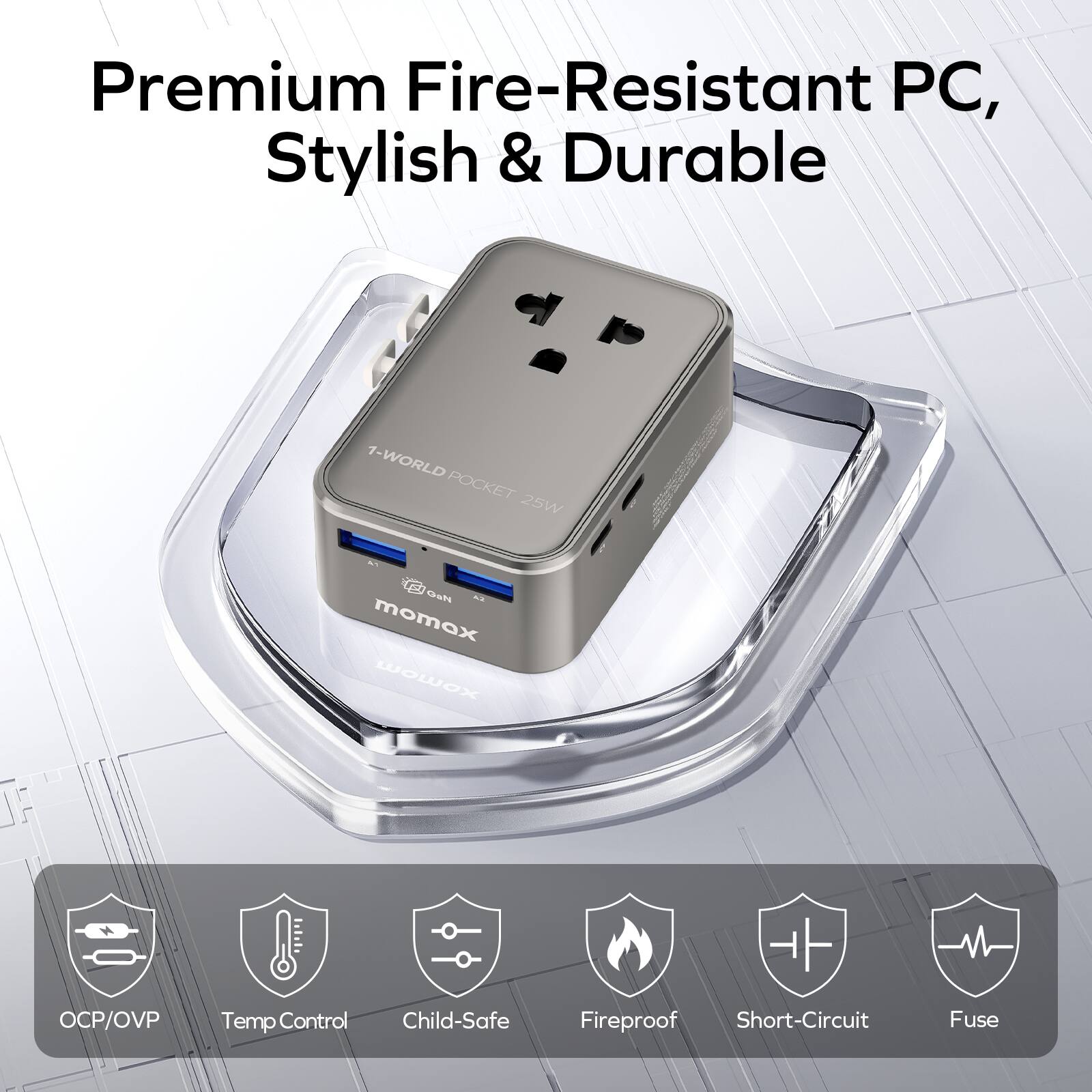 Premium Fire-Resistant PC, Stylish & Durable

1-WORLD POCKET 25W

momox

OCP/OVP Temp Control Child-Safe Fireproof Short-Circuit Fuse