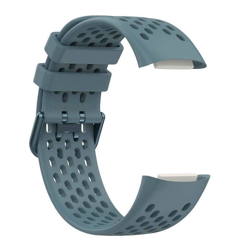 Left. StrapsCo - Endurance Band Silicone Rubber Watch Strap For Fitbit Charge 6 - Steel Blue.
