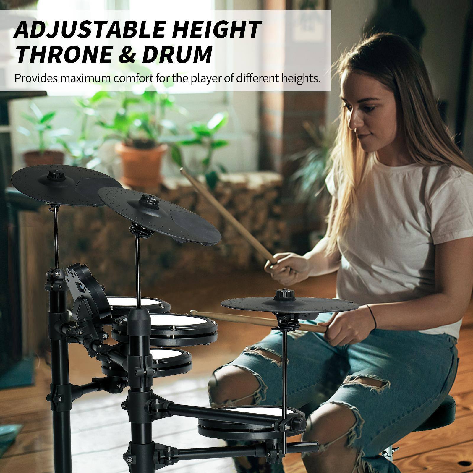 ADJUSTABLE HEIGHT THRONE & DRUM  
Provides maximum comfort for the player of different heights.