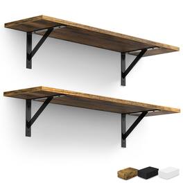 Sorbus - Wall Shelves 31.5" with Black Metal Brackets, Set of 2 - Brown