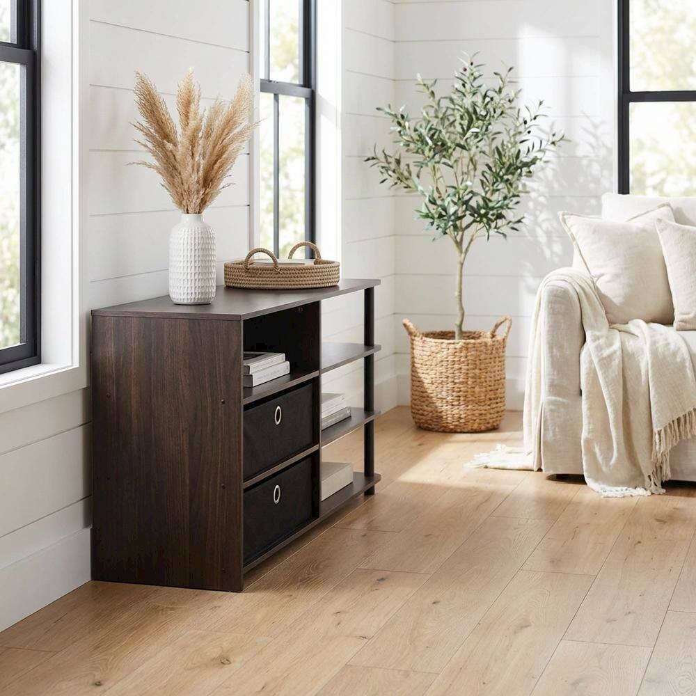 Alt View 1. FurniFact - Walnut TV Stand, 50-Inch Screens, Storage Bins, Modern Design - Brown.