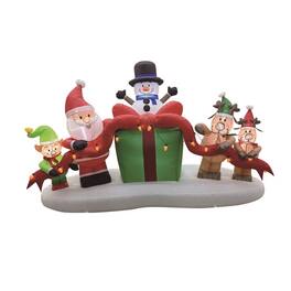 Celebrations - Santa with Elf, Snowman, Deer and Presents 8 ft. Inflatable - Multicolored