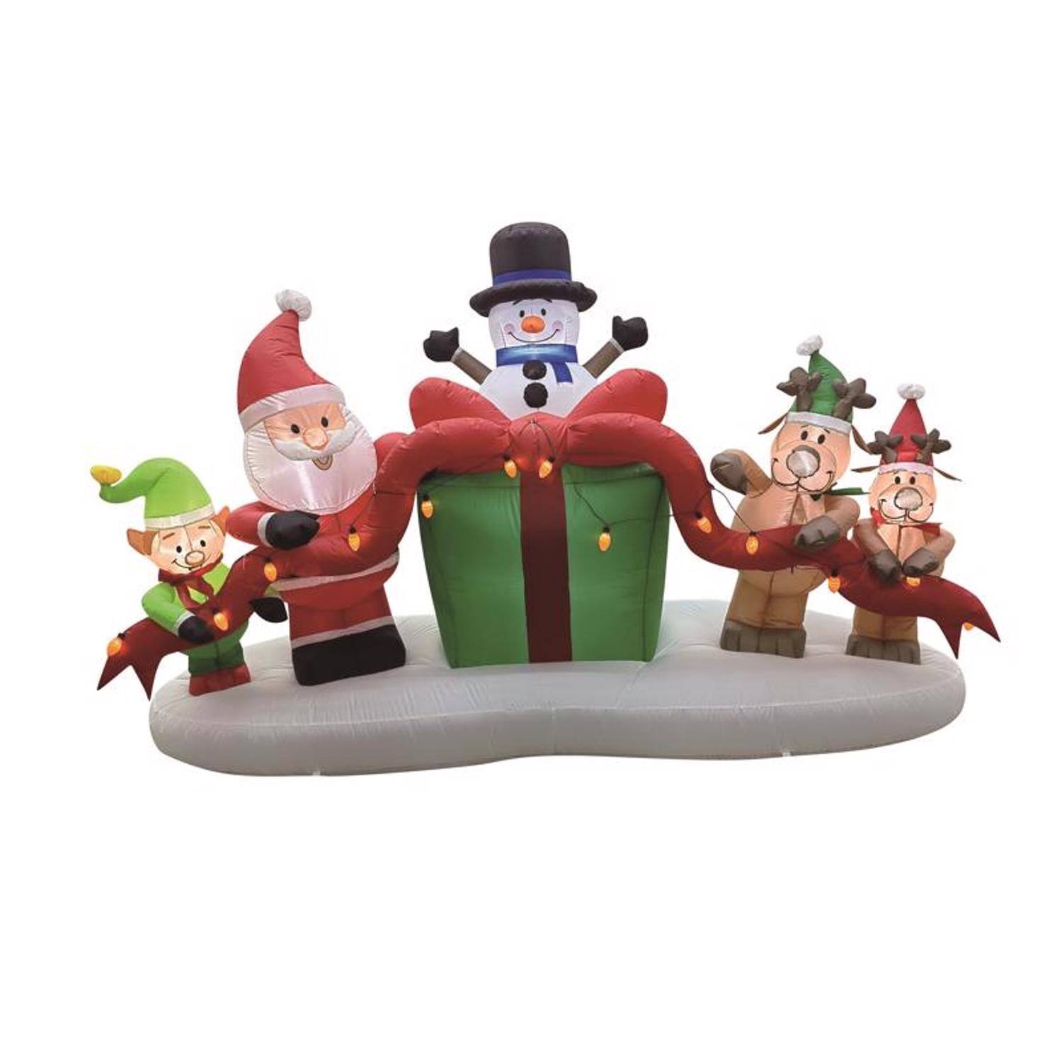 Front. Celebrations - Celebrations Santa with Elf, Snowman, Deer and Presents 8 ft. Inflatable - Multicolored.