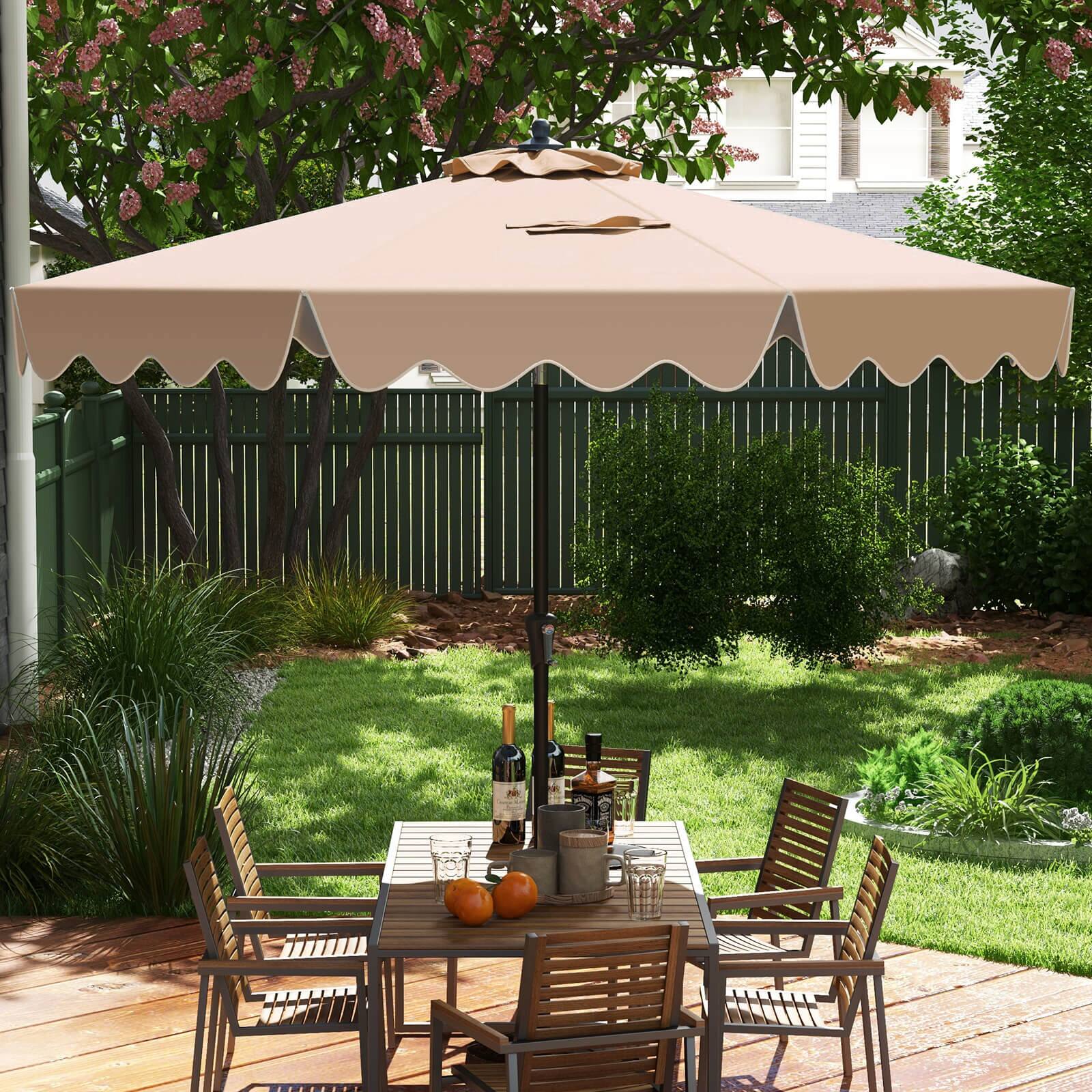 Alt View 2. Costway - Costway 9 FT Patio Umbrella 2-Tier Market Table Umbrella with Sun-Protective Canopy - Brown.