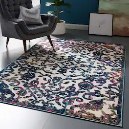 Modway - Reflect Primrose Ornate Floral Lattice Indoor/Outdoor Area Rug - Ivory Dark Blue Multicolored
