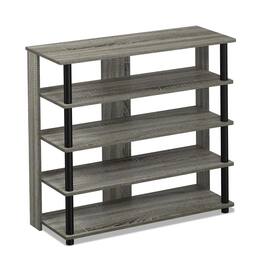 FurniFact - Grey Wooden 5-Tier Shoe Rack Organizer for Entryway and Home Storage - French Oak Grey